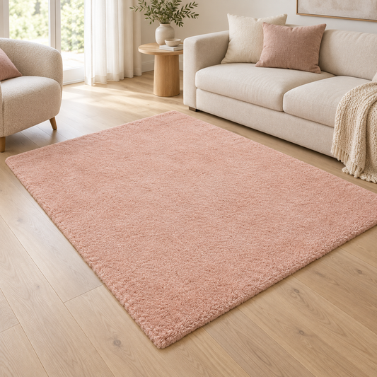 Tapis de salon shaggy moderne TITO Rose en ambiance