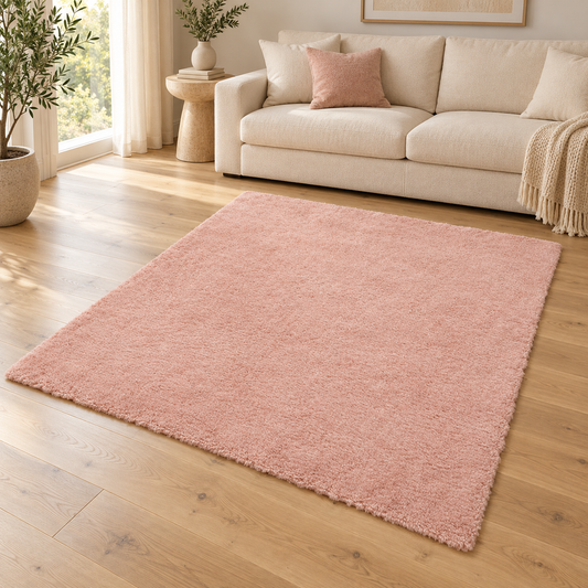 Tapis de salon shaggy moderne TITO Rose dans un salon élégant