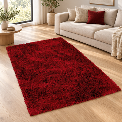 Tapis de salon Moderne poils longs DONNA Rouge en ambiance