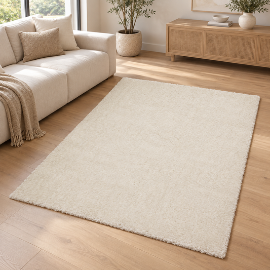 Tapis de salon Moderne poils longs DONNA Blanc en ambiance