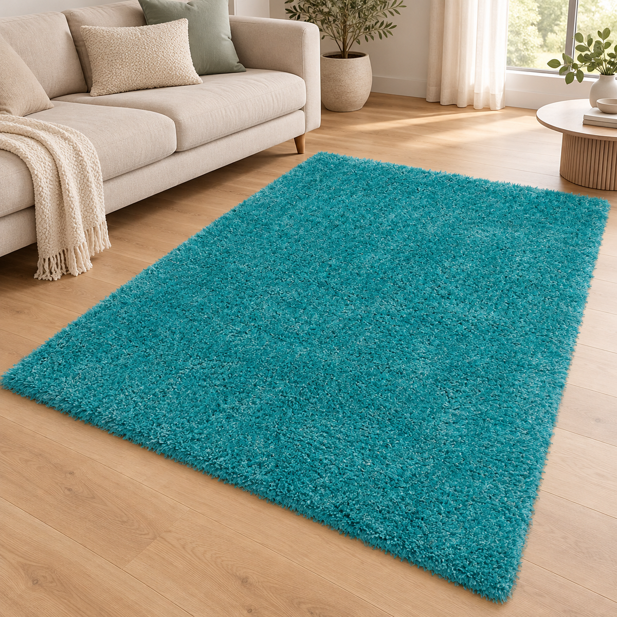 Tapis de salon Moderne poils longs DONNA Turquoise en ambiance