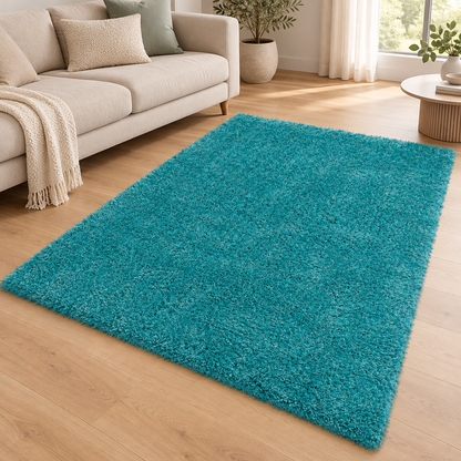 Tapis de salon Moderne poils longs DONNA Turquoise en ambiance