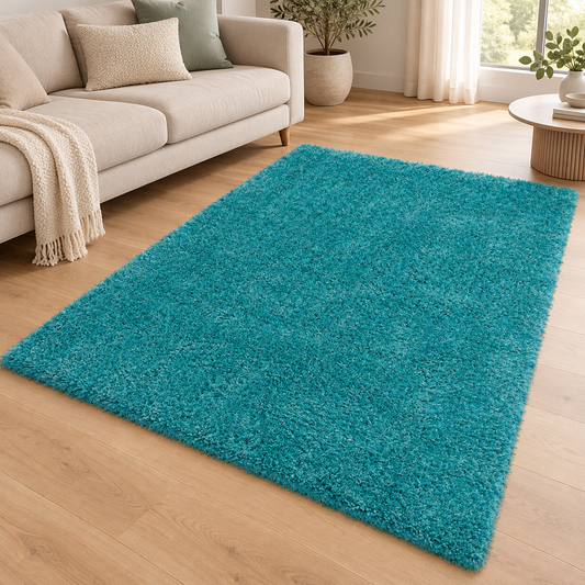Tapis de salon Moderne poils longs DONNA Turquoise en ambiance