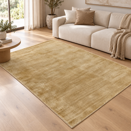 Tapis de salon moderne Uni LAME Or en ambiance