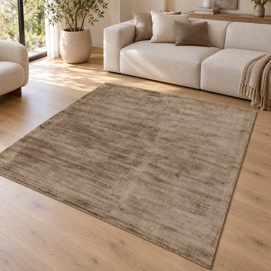 Tapis de salon moderne Uni LAME Mocha en ambiance