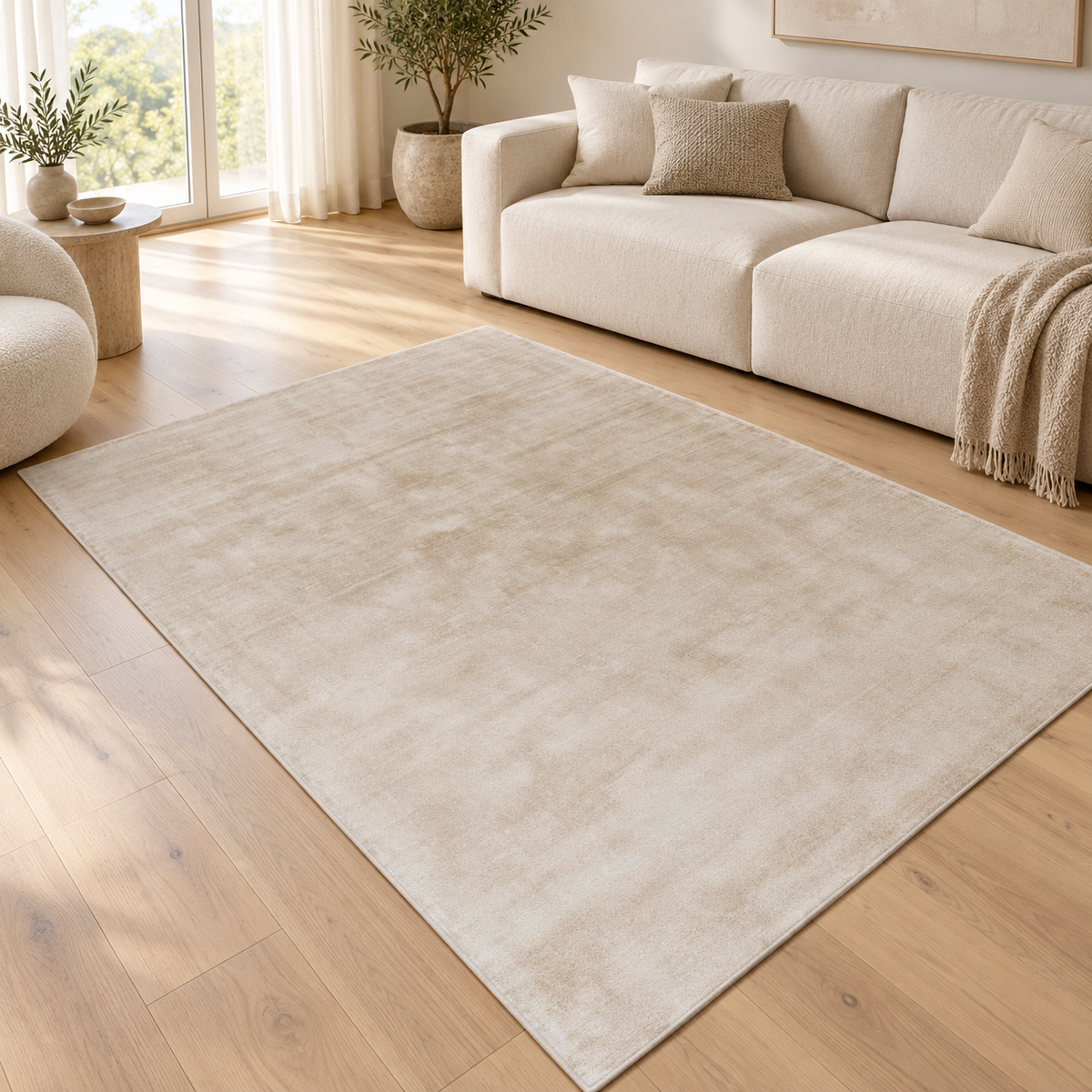 Tapis de salon moderne Uni LAME Putty en ambiance