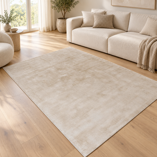 Tapis de salon moderne Uni LAME Putty en ambiance