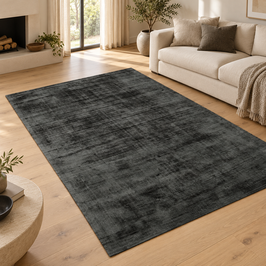 Tapis de salon moderne Uni LAME Noir en ambiance