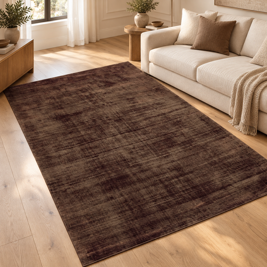 Tapis de salon moderne Uni LAME Marron dans un salon élégant