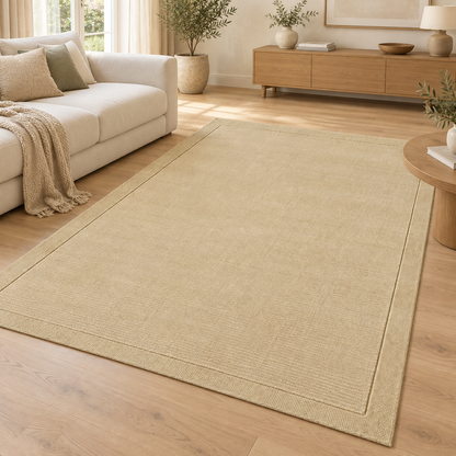 Tapis de Salon Moderne uni Pure Laine CANDY Beige dans un salon élégant