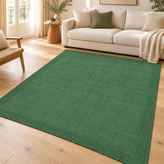 Tapis de Salon Moderne uni Pure Laine CANDY Vert dans un salon élégant
