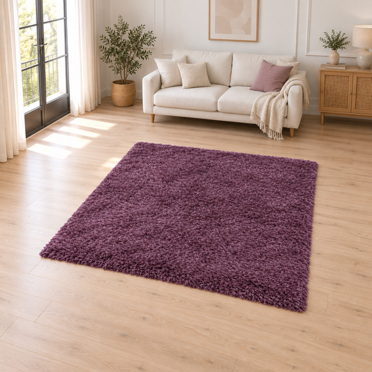 Tapis de salon shaggy FLOOD Violet entièrement visible en situation