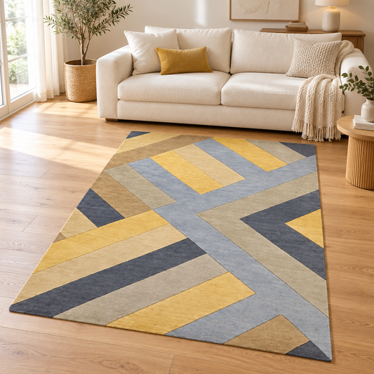 Tapis pure laine tufté main ZIGO dans un salon élégant