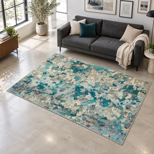 Tapis de salon moderne tissé plat ETHERAL — tapis entier en situation