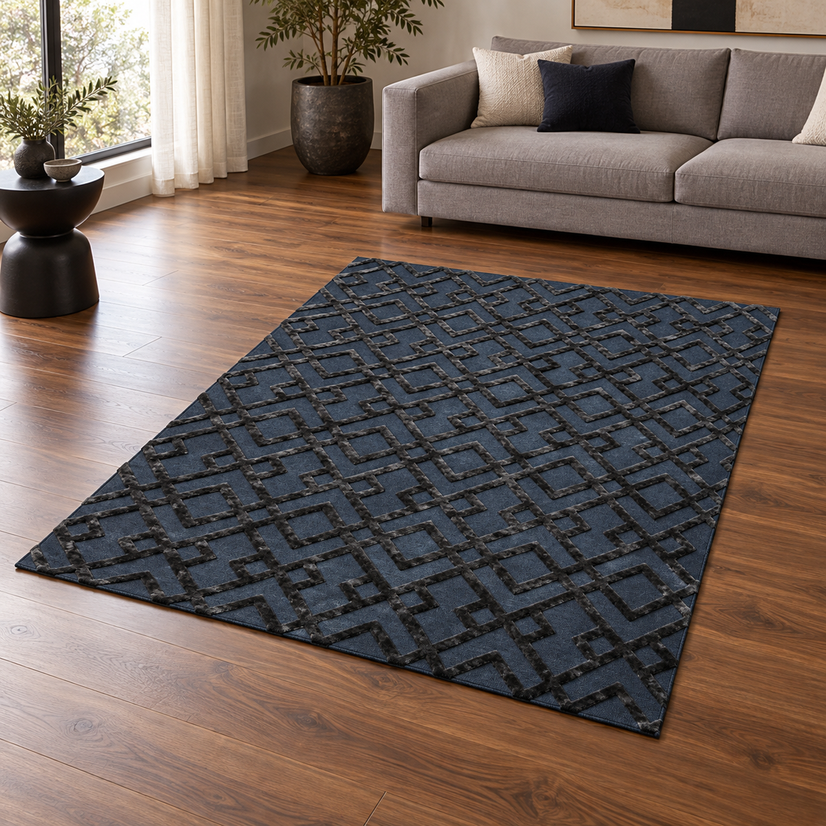 Tapis de salon tufté main laine et viscose KENNET — tapis entier en situation