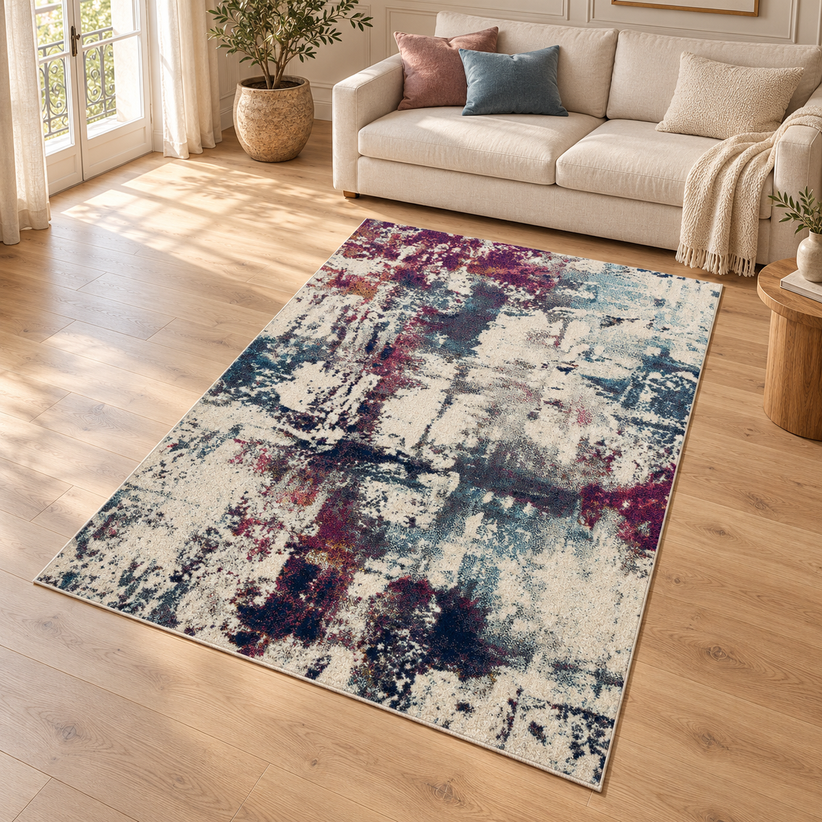 Tapis AVON-NAVY entièrement visible en situation — ambiance Novatrend