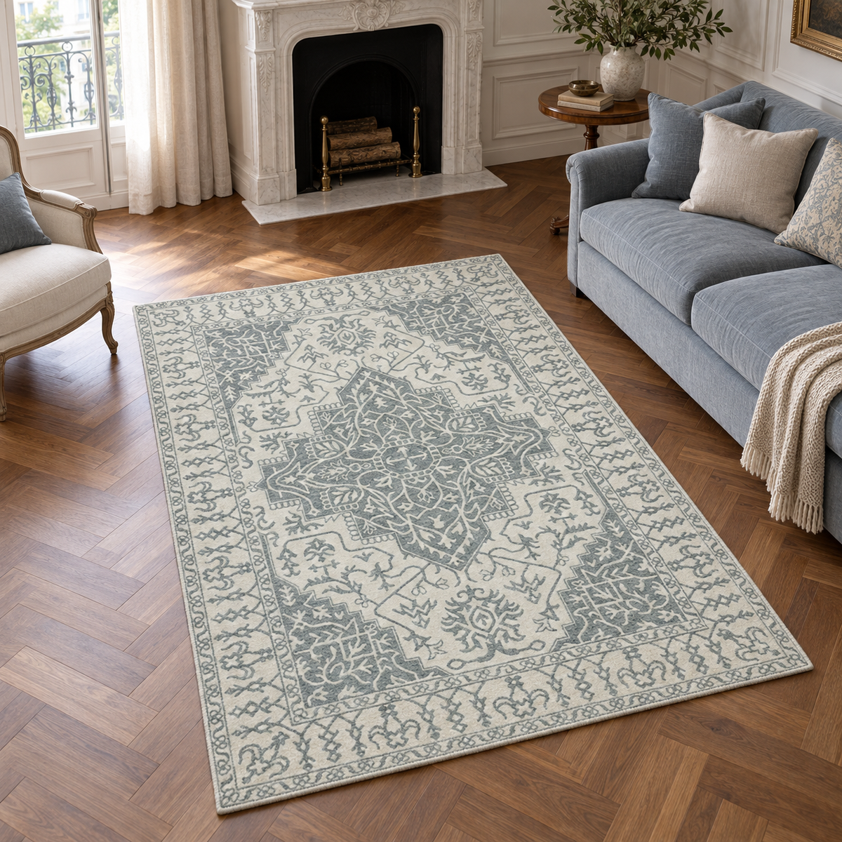 Tapis BONDI-SILVER entièrement visible en situation — ambiance Novatrend