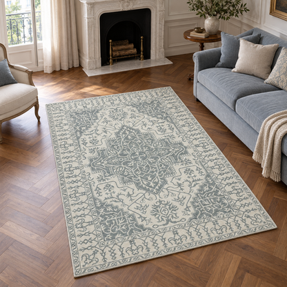 Tapis BONDI-SILVER entièrement visible en situation — ambiance Novatrend
