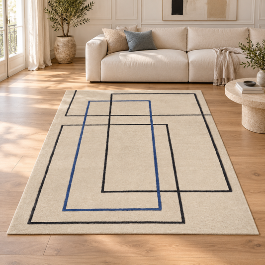 Tapis FRAME entièrement visible en situation — ambiance Novatrend
