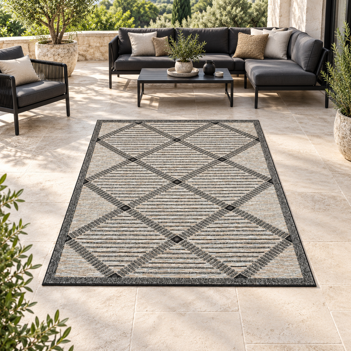 Tapis HAWAI entièrement visible en situation — ambiance Novatrend