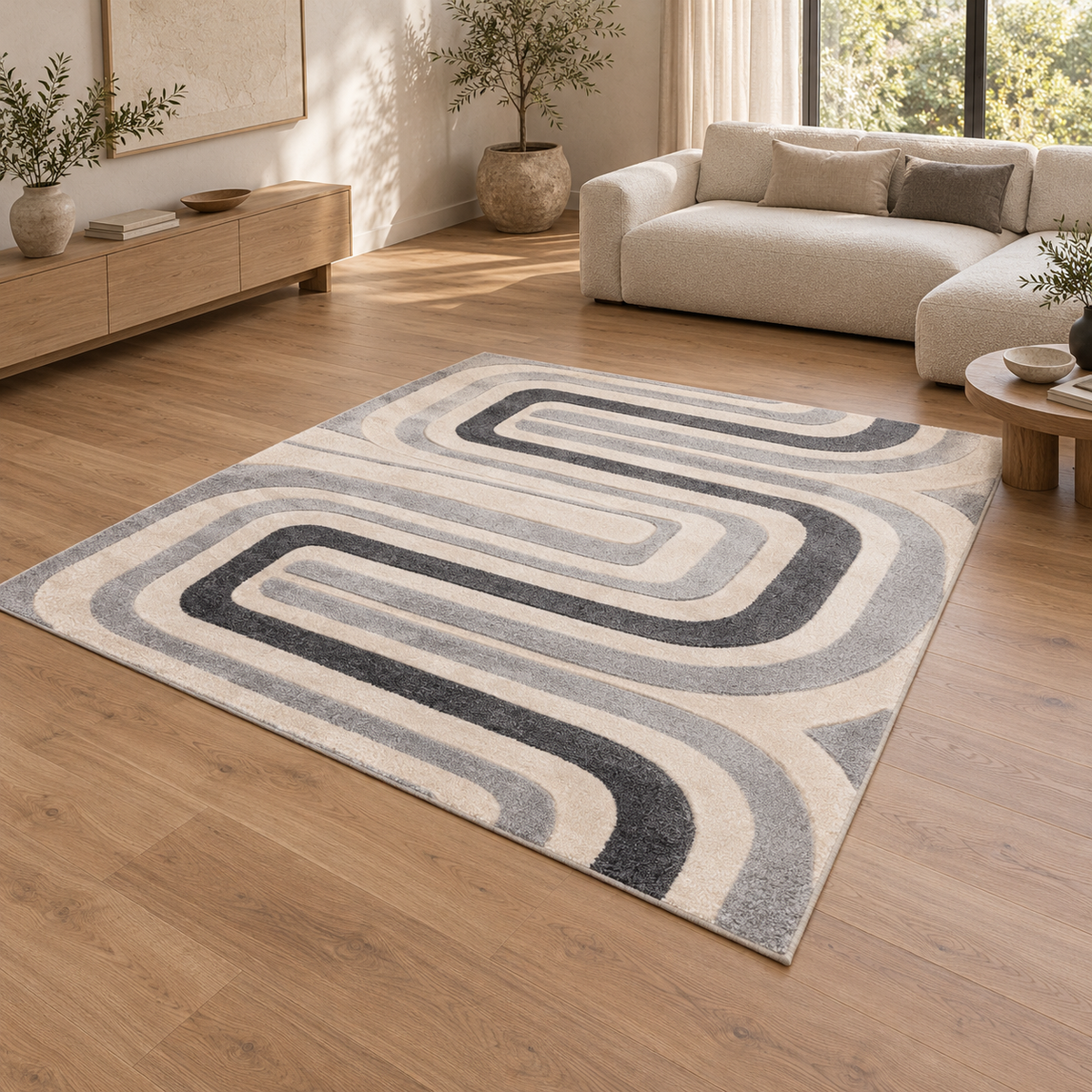 Tapis LINY entièrement visible en situation — ambiance Novatrend
