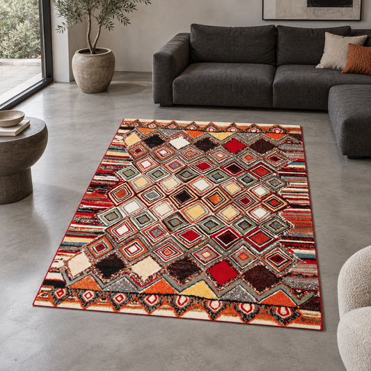 Tapis MIRA entièrement visible en situation — ambiance Novatrend