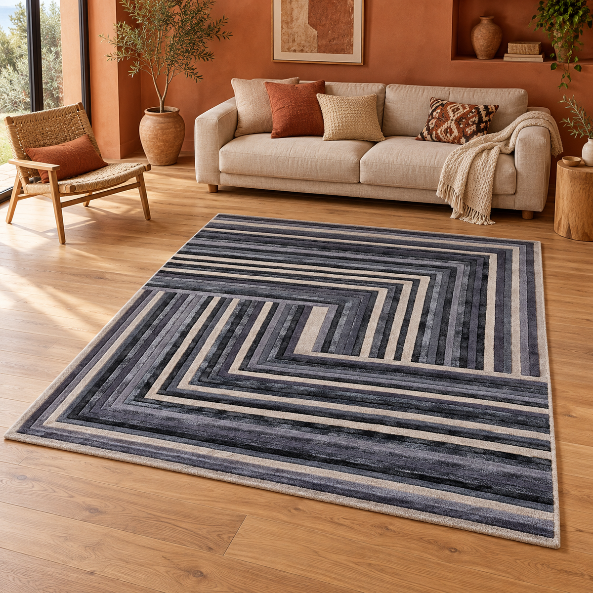 Tapis NETO entièrement visible en situation — ambiance Novatrend