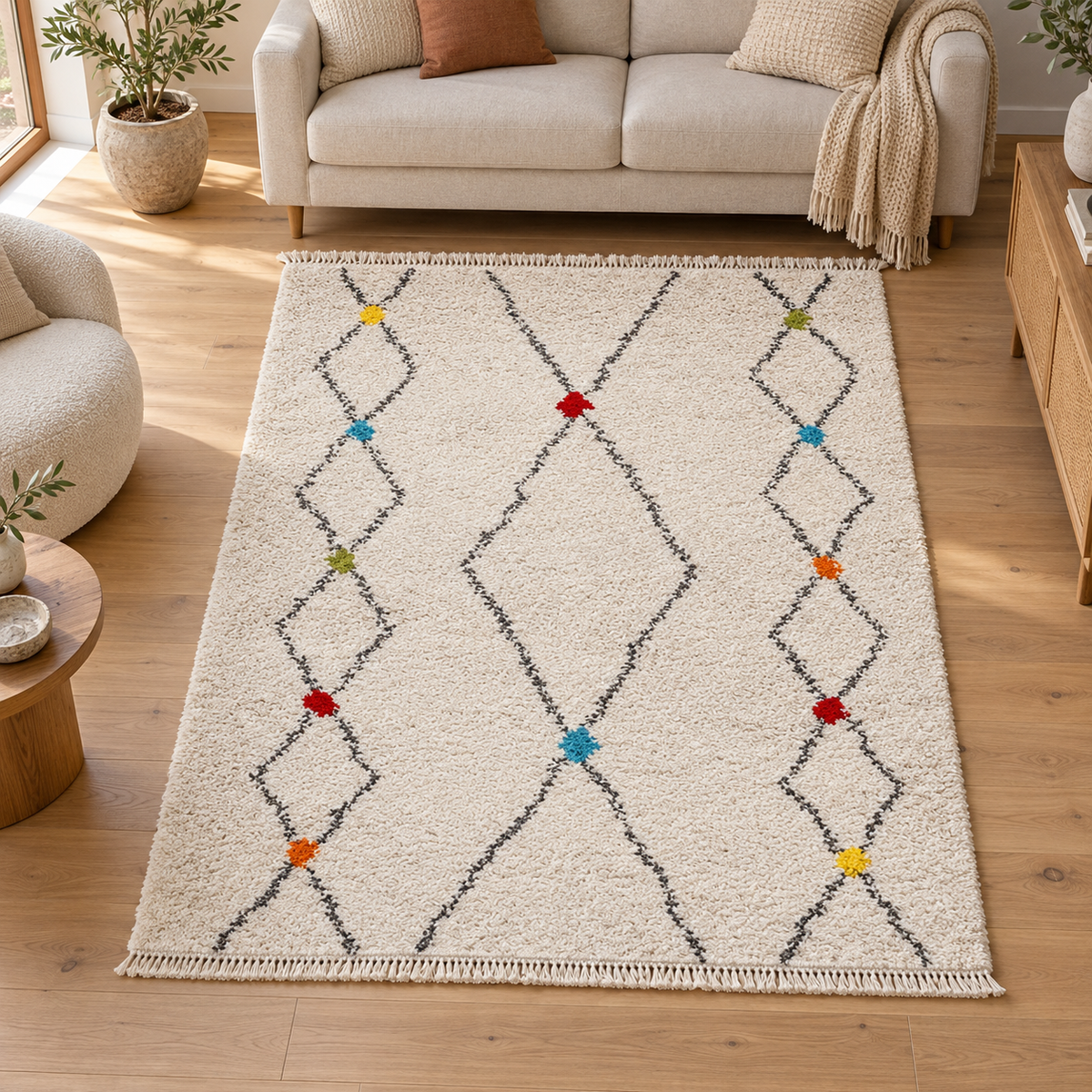 Tapis PASHTUN multicolore dans un salon