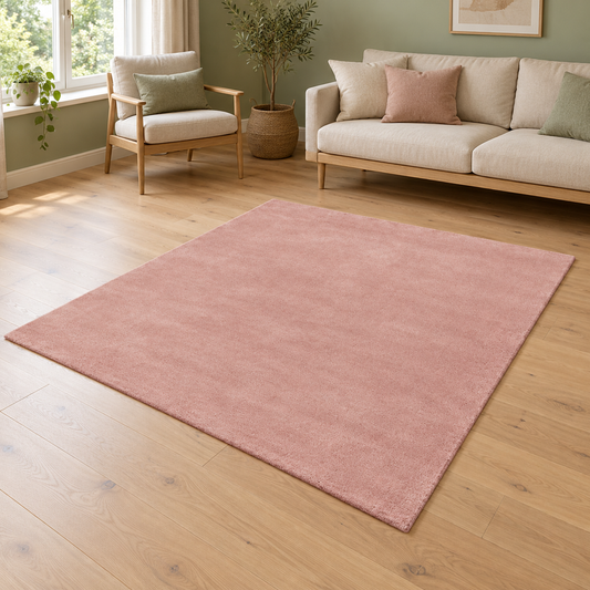 Tapis PASTEL-ROSE entièrement visible en situation — ambiance Novatrend