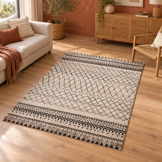 Tapis PLOTY entièrement visible en situation — ambiance Novatrend
