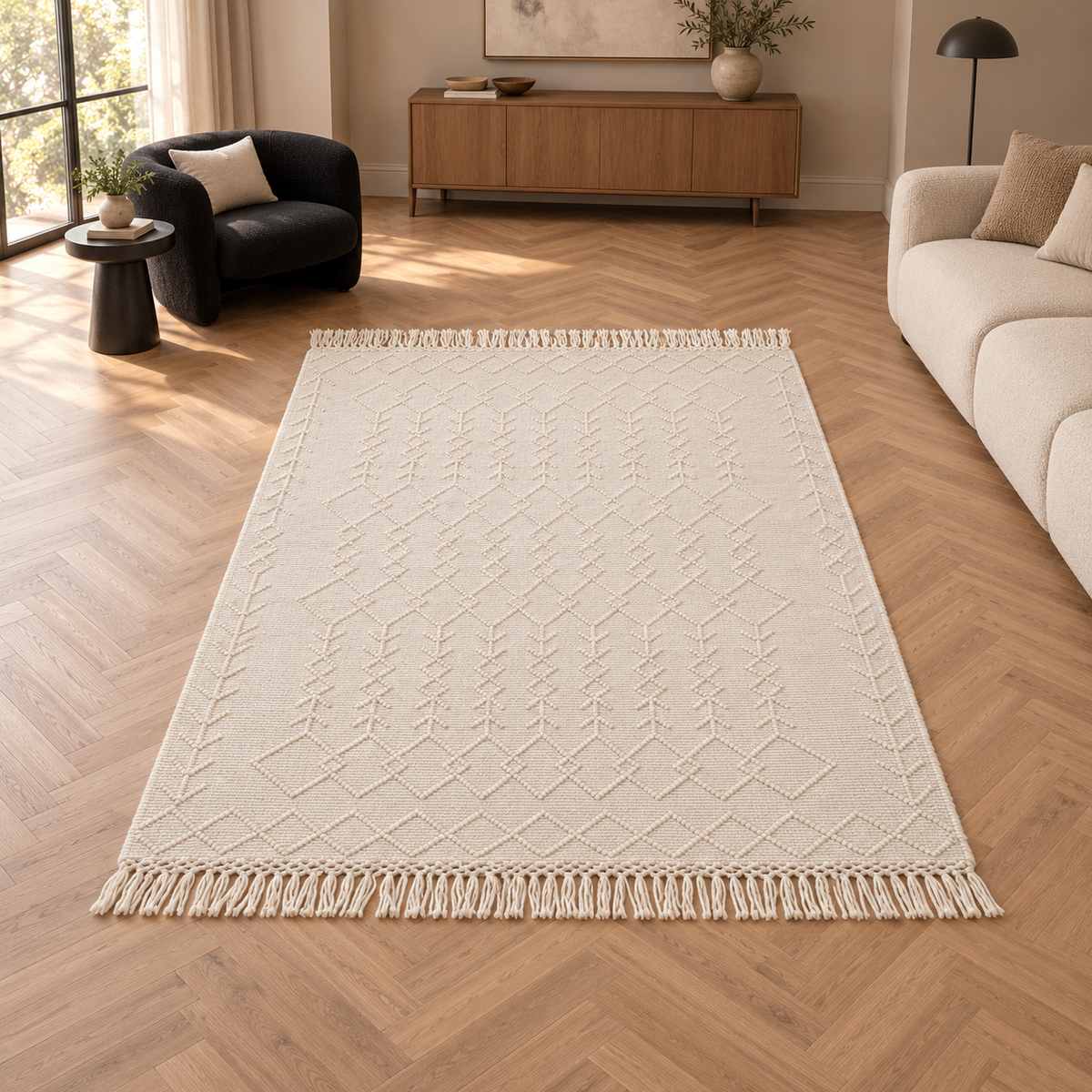 Tapis RIVA entièrement visible en situation — ambiance Novatrend