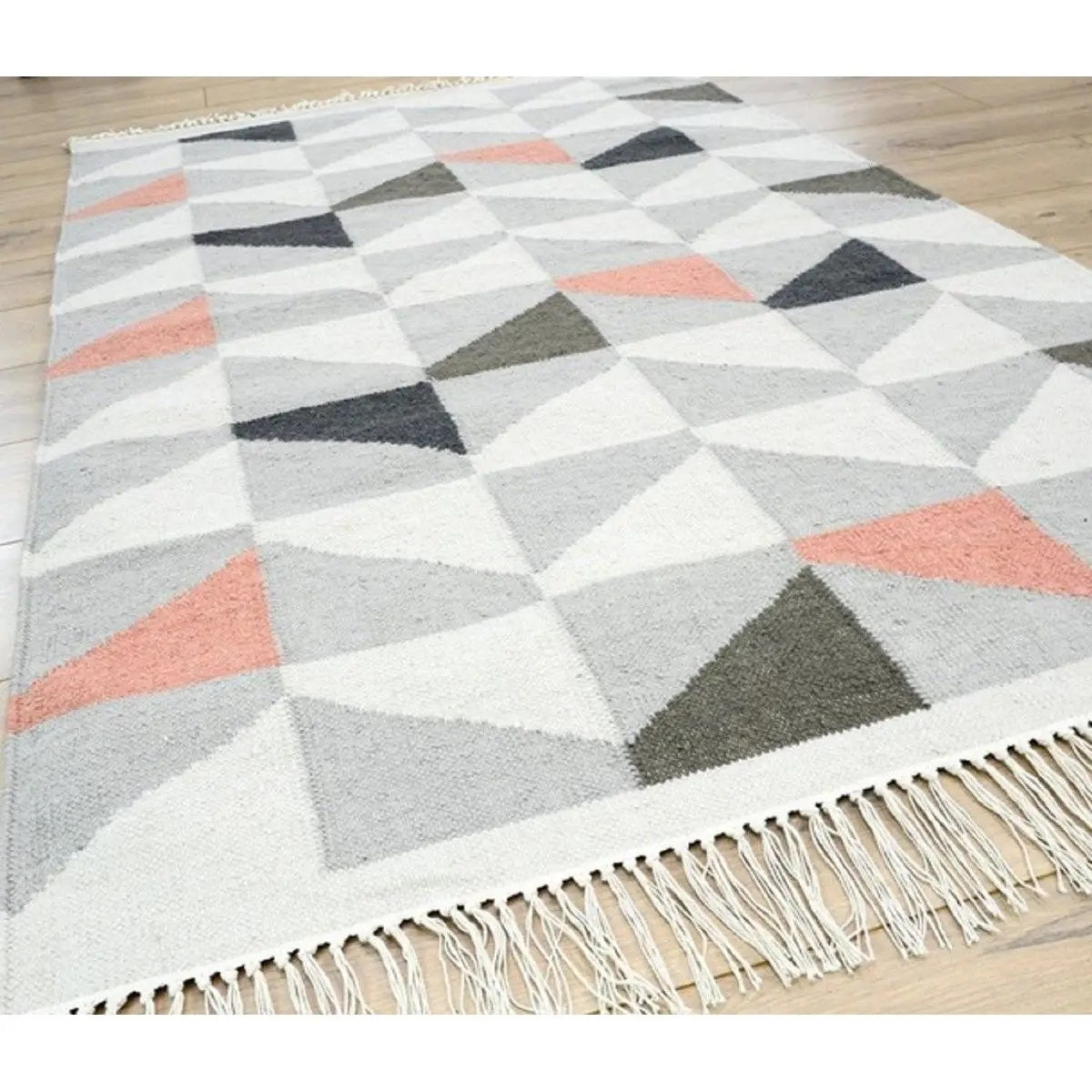 Tapis pure laine à franges JITNEY GEO - Novatrend 