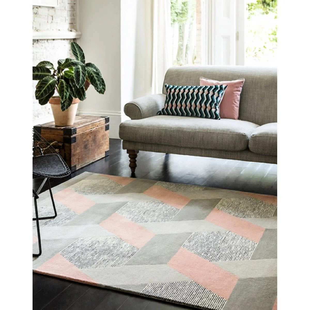 Tapis de salon en laine tissé plat CAMPTON