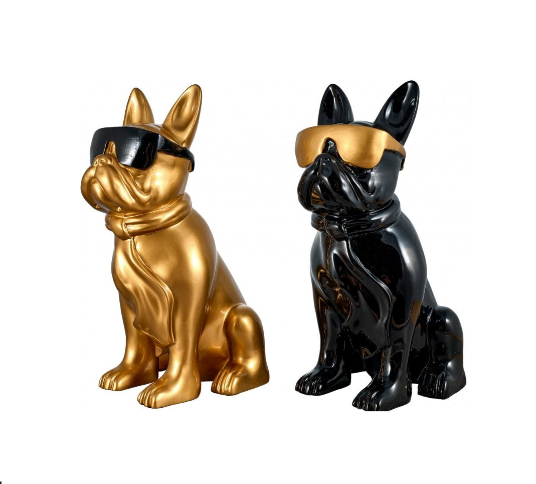 Sculpture statue moderne GOLDEN DOGS - Set de 2 - Novatrend 
