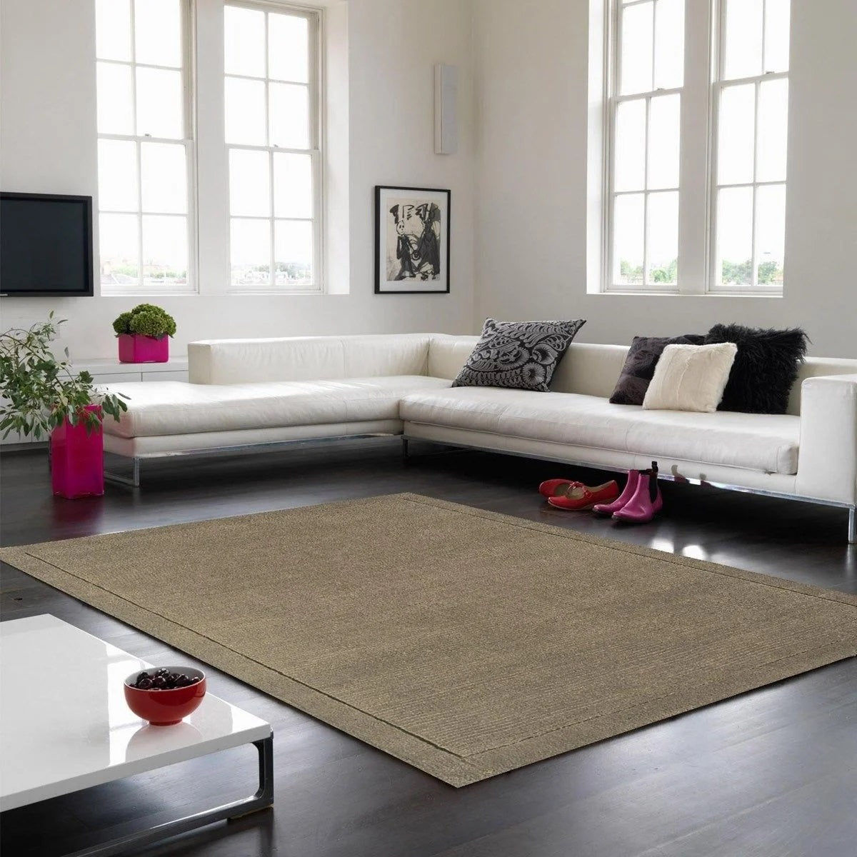 Tapis de Salon Moderne uni Pure Laine CANDY Taupe