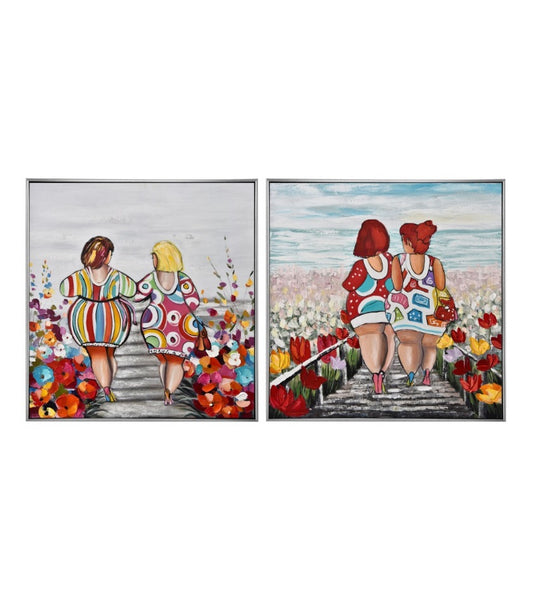 Impression sur toile avec cadre argent COPINES set de 2 - Novatrend 