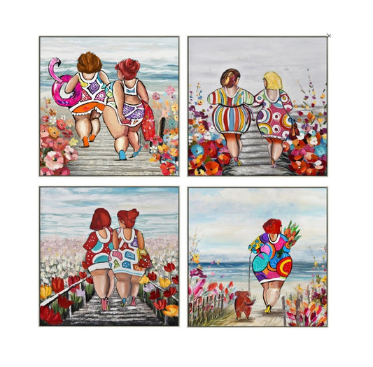 Impression sur toile avec cadre argent COPINES set de 4 - Novatrend 