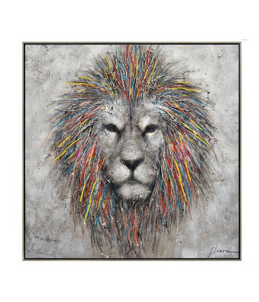 Impression sur toile avec cadre argent COLORED LION - Novatrend 