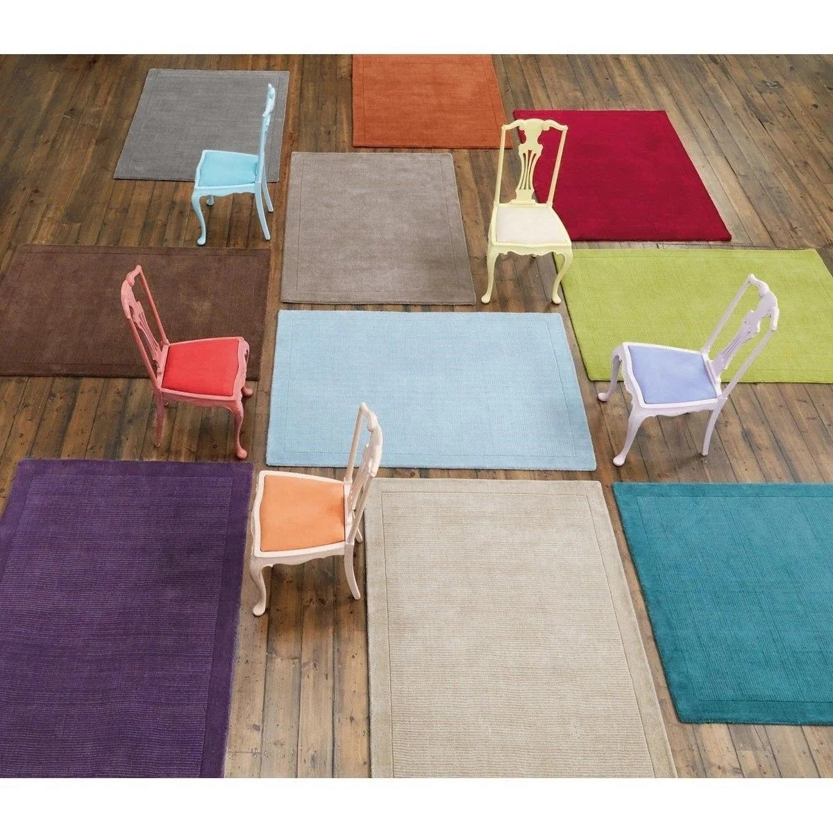 Alfombra Salón Moderna Lisa Pura Lana CANDY Azul