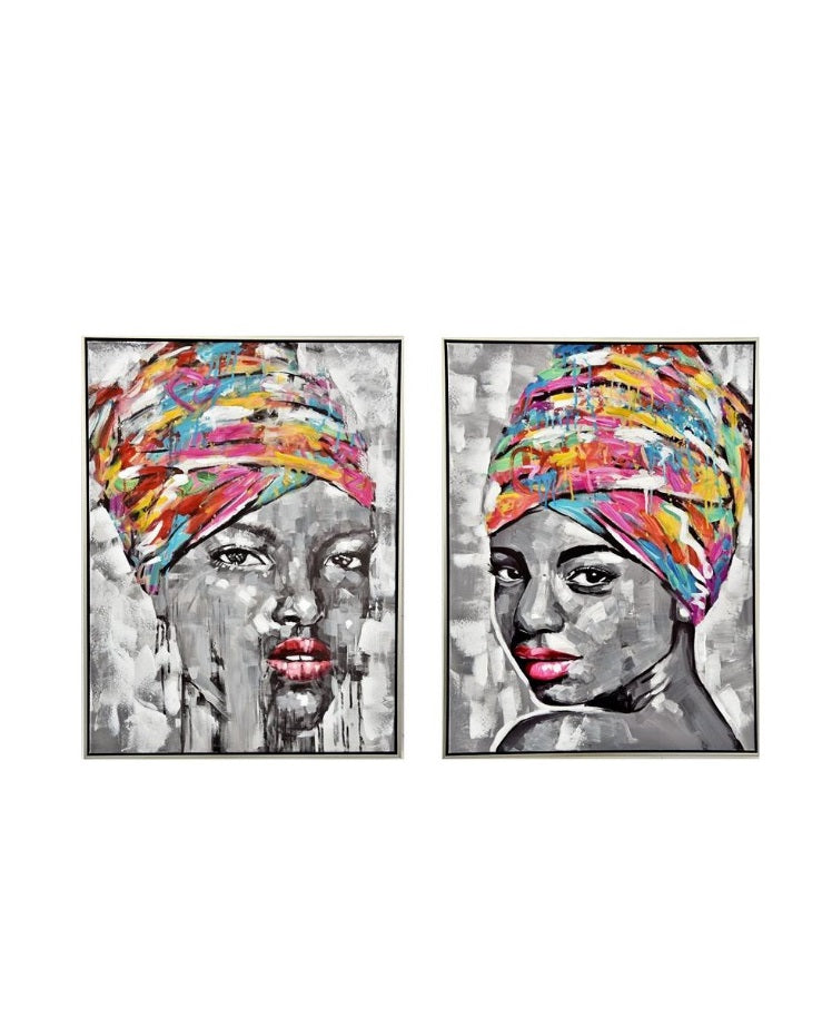 Impression sur toile avec cadre argent FEMME AU TURBAN - Novatrend 