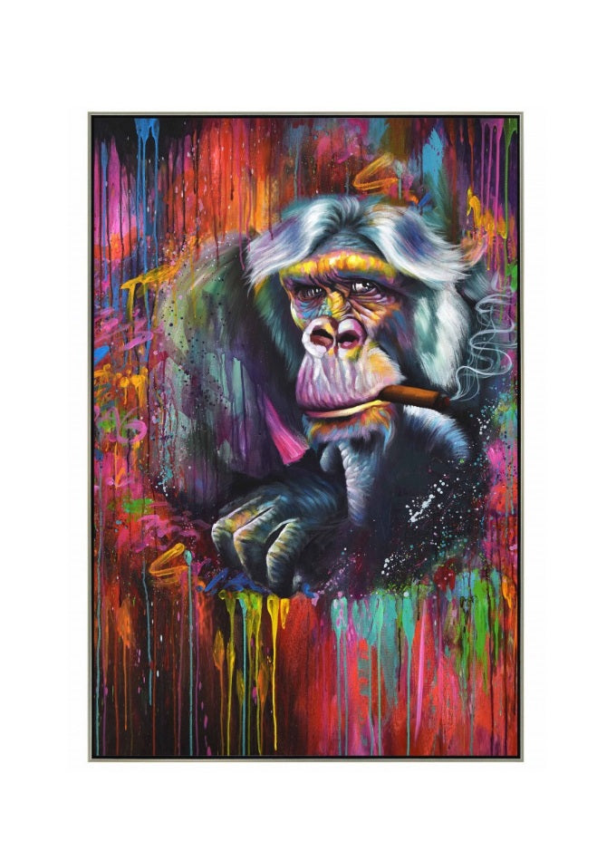 Impression sur toile avec cadre argent SMOKING GORILLE - Novatrend 