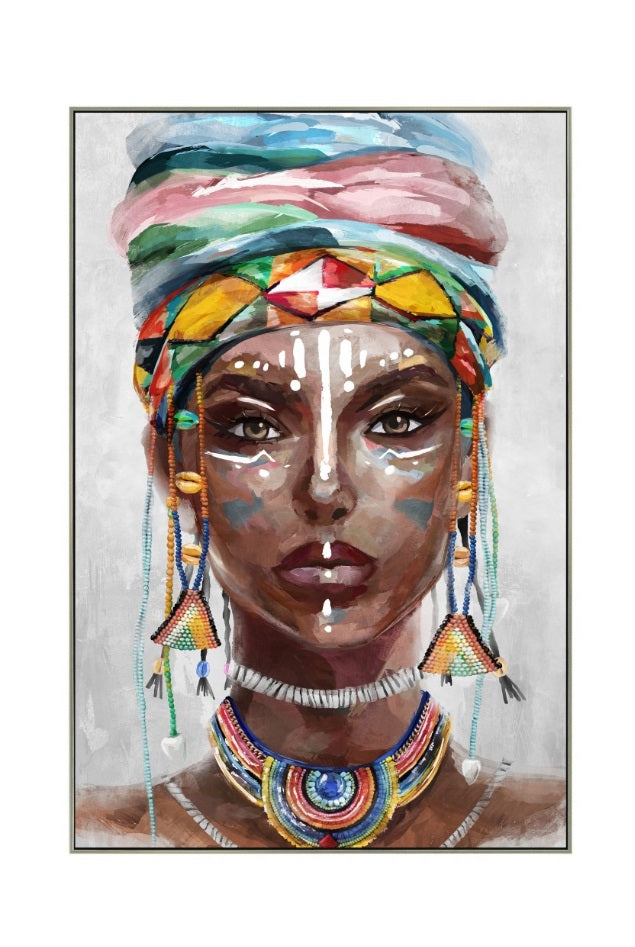 Impression sur toile avec cadre argent FEMME AFRICAINE - Novatrend 