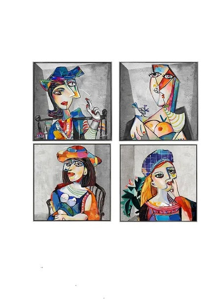 Set de 4 tableaux cadre argent ABSTRAIT - Novatrend 