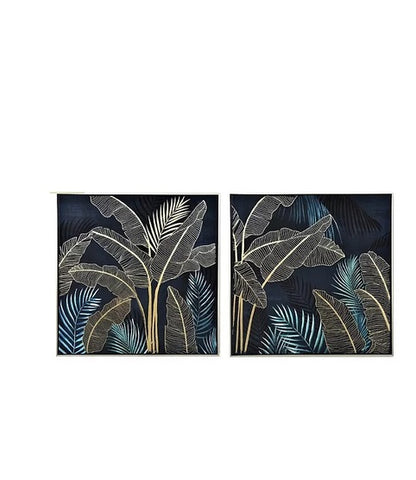 Set de 2 tableaux cadre argent NIGHT LEAF - Novatrend 
