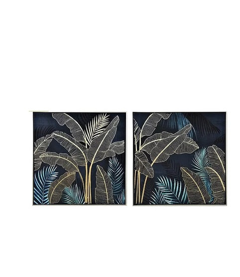 Set de 2 tableaux cadre argent NIGHT LEAF - Novatrend 