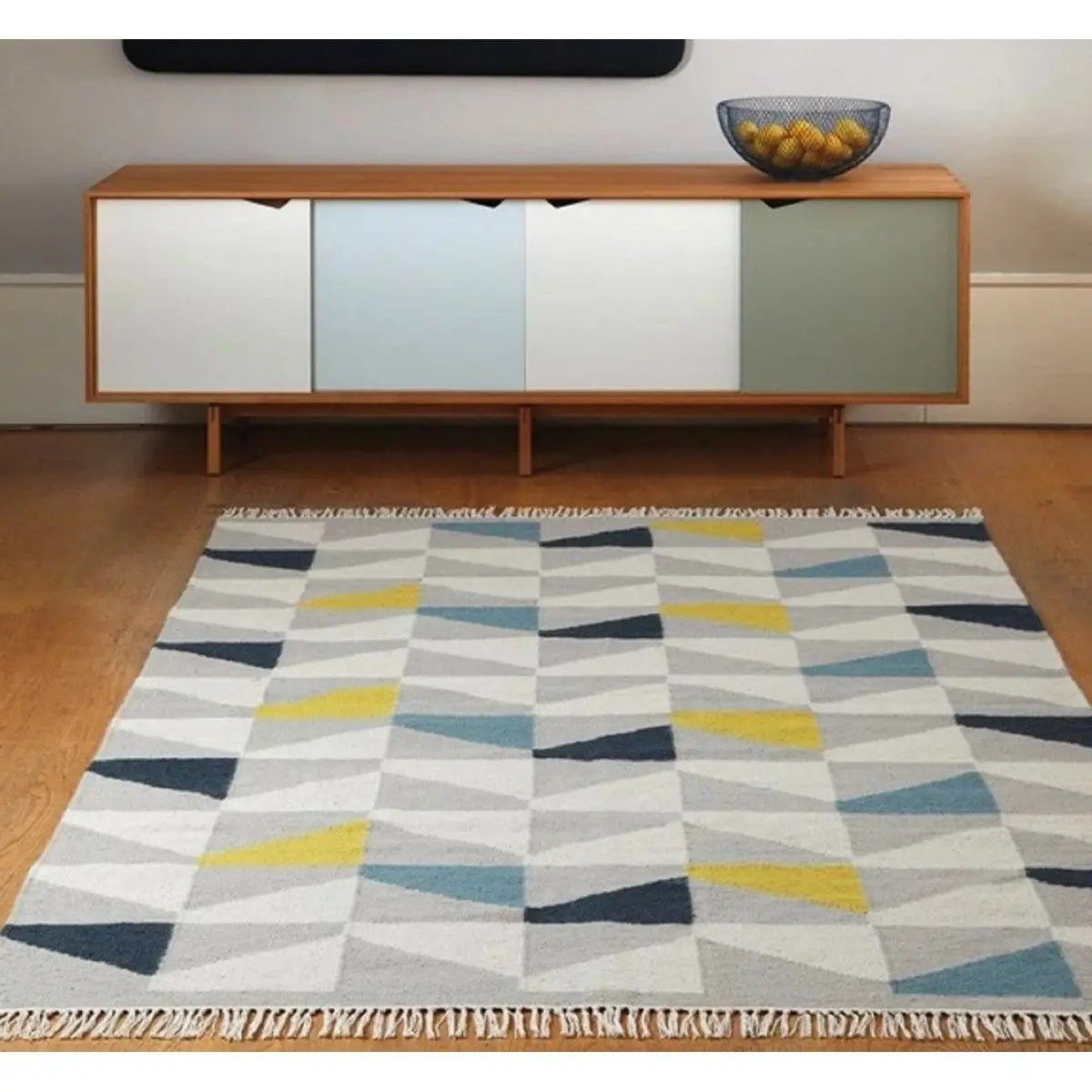 Tapis pure laine à franges JITNEY GEO - Novatrend 