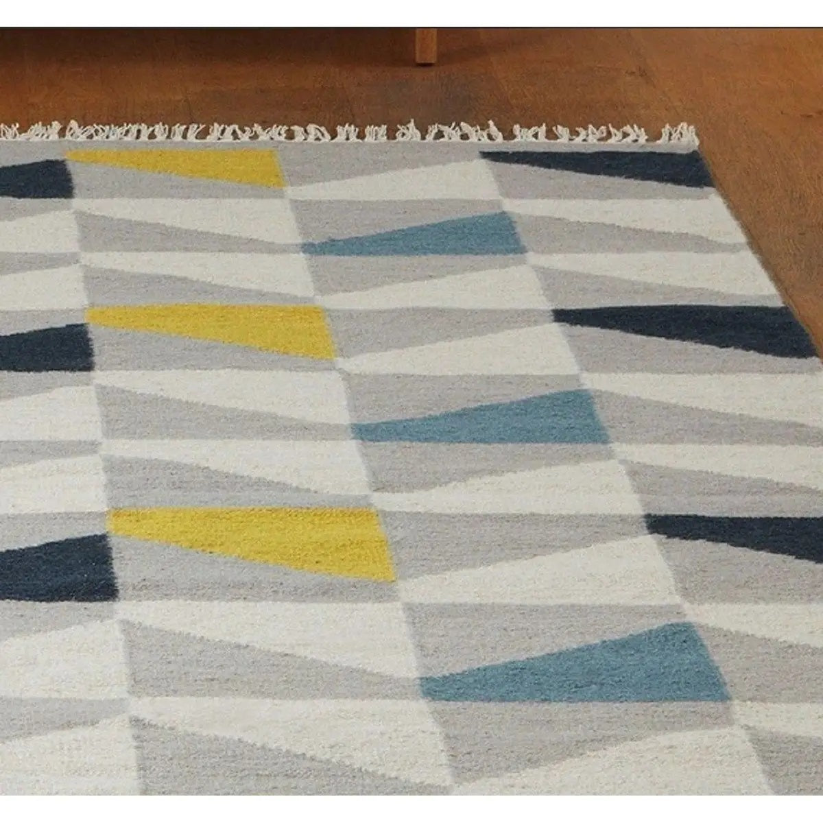 Tapis pure laine à franges JITNEY GEO - Novatrend 