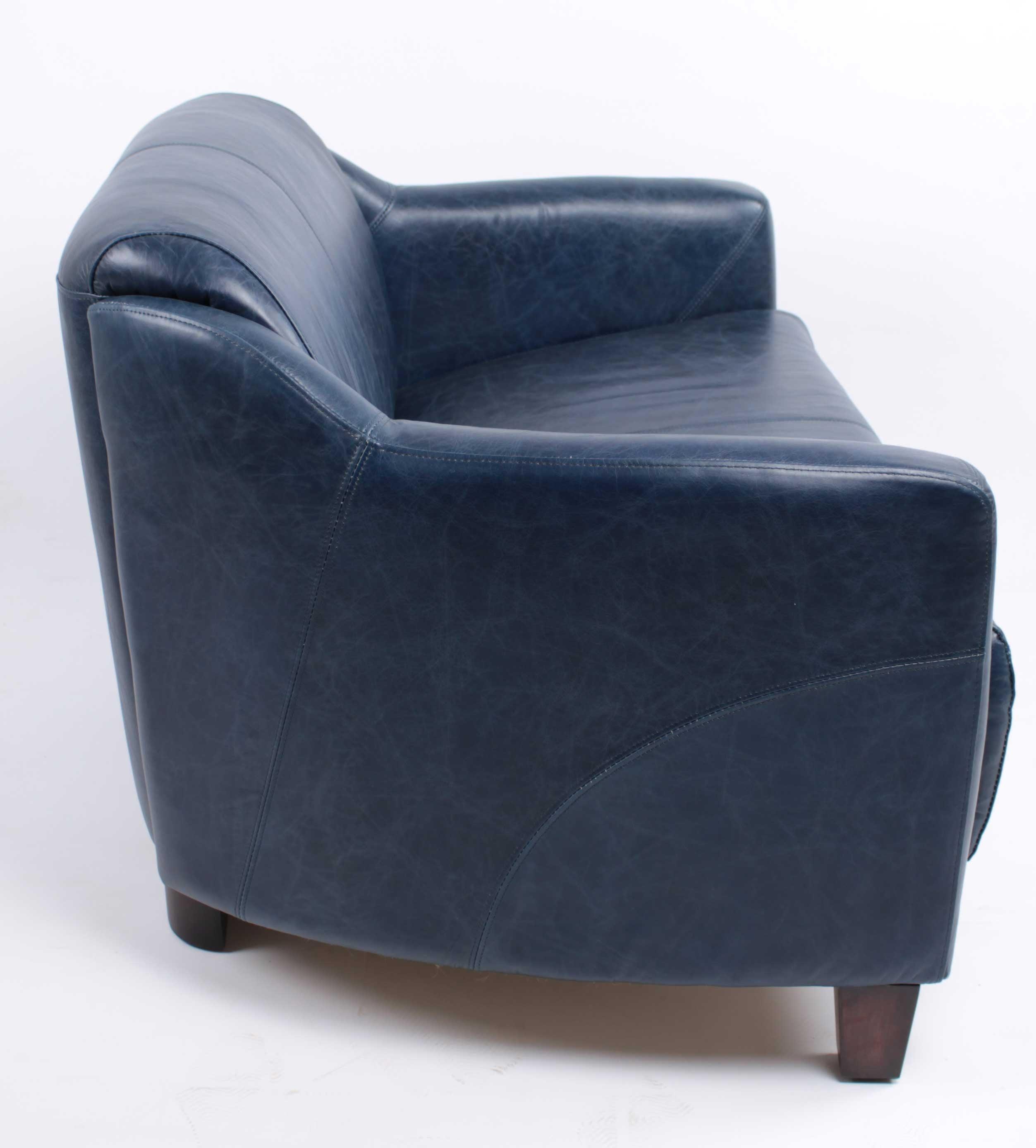 Canapé Gentleman Bleu cuir véritable - Novatrend 